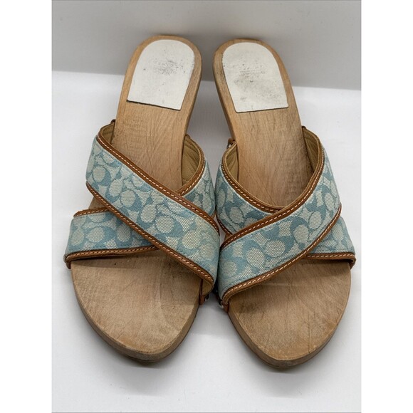Women's Blue Coach Sharon Sandal  Wooden Heel  Size 7 - Picture 7 of 9